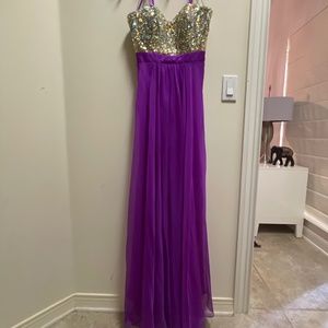 Magenta & Gold Embroidered La Femme Prom Dress